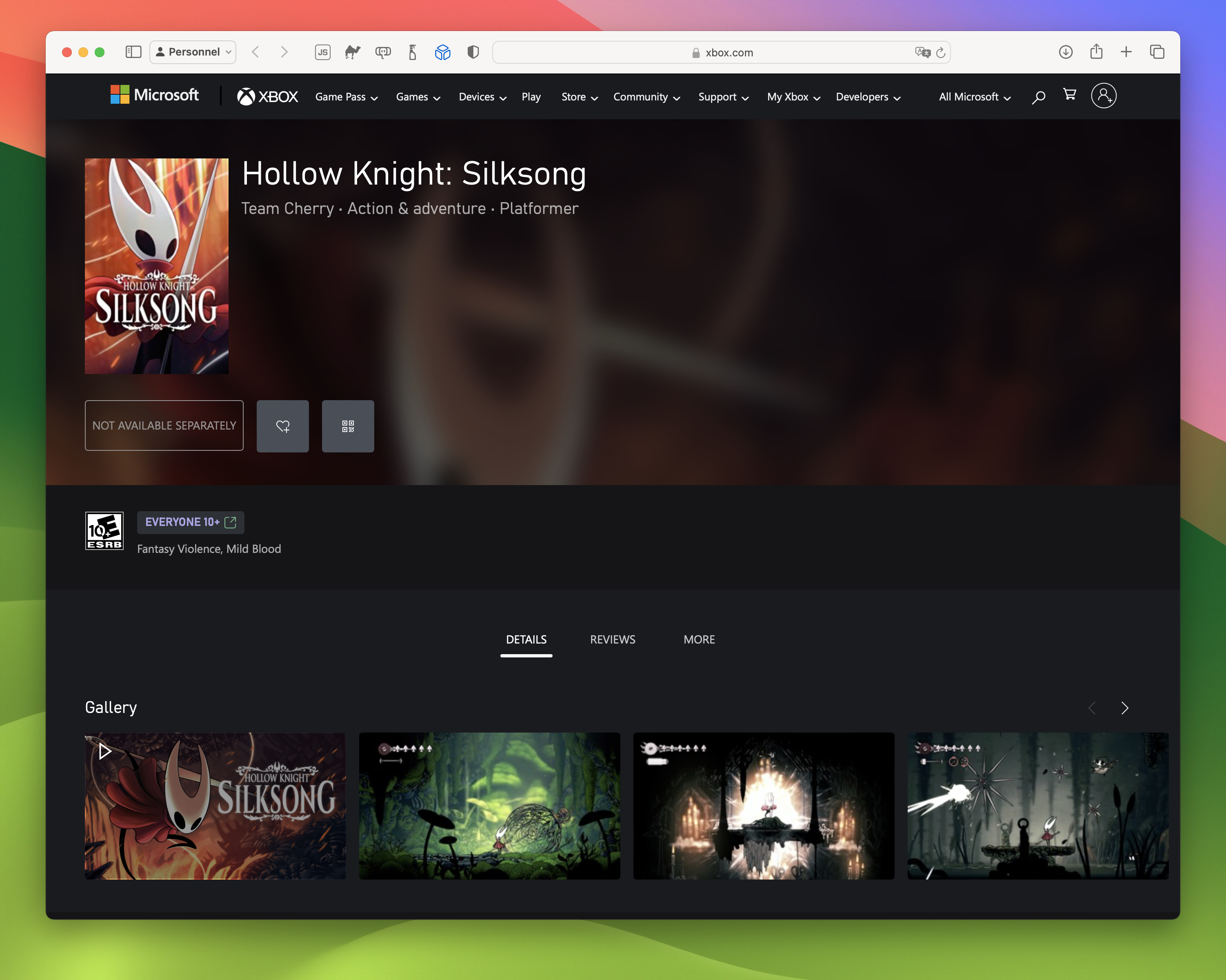 Hollow Knight: Silksong sur le site Xbox