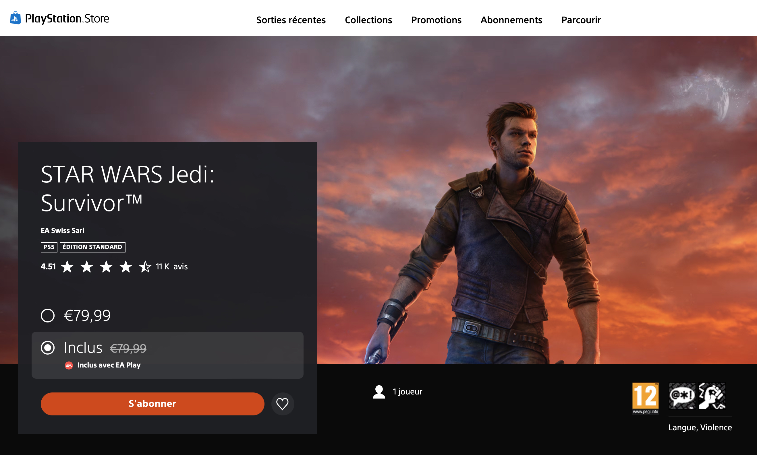 Jedi Survivor sur le PS Store