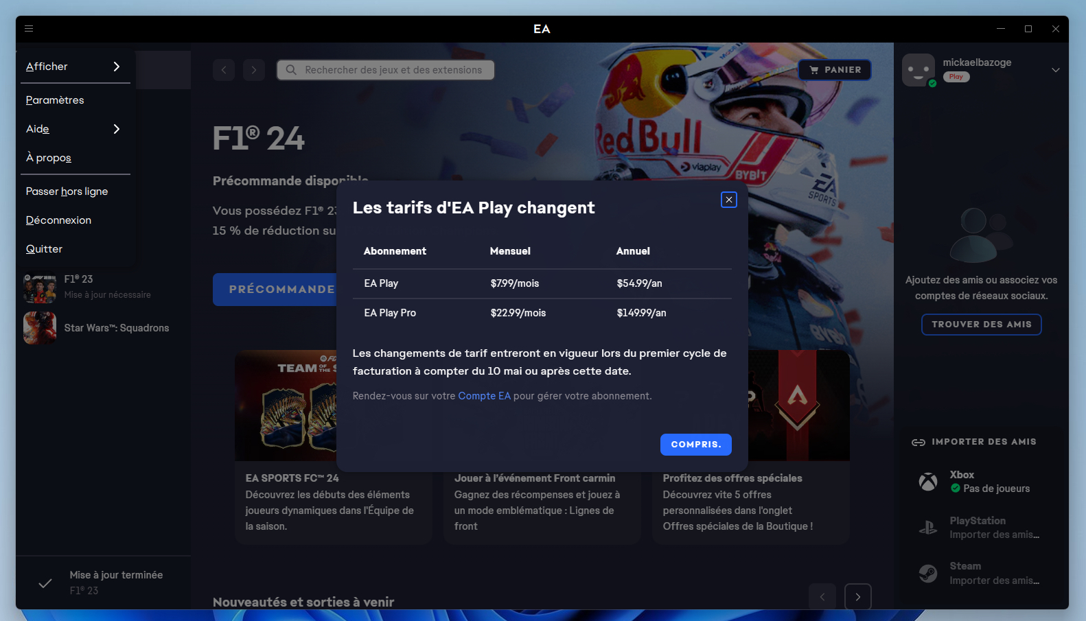 Nouveaux tarifs d'EA Play