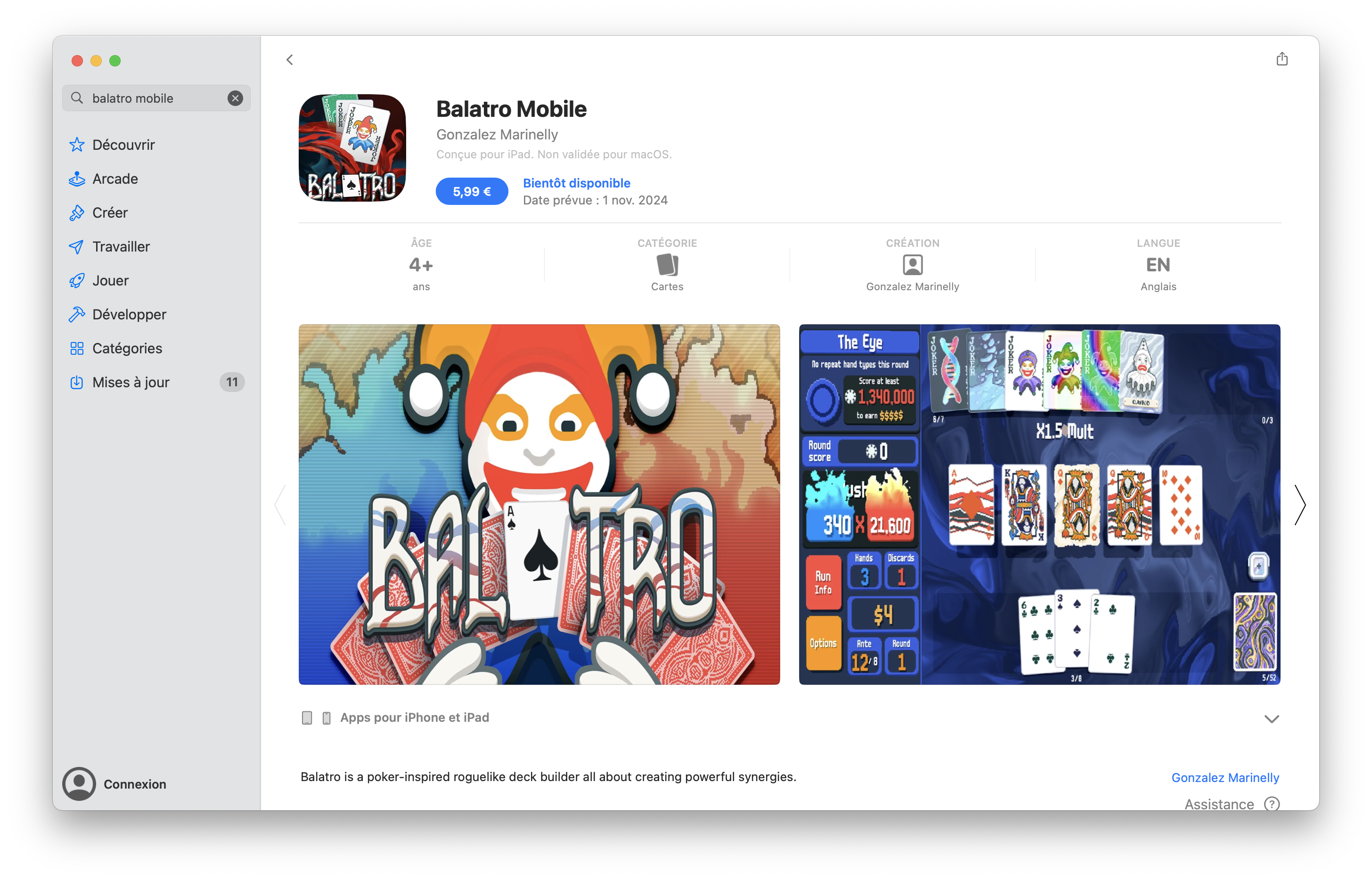 Un faux jeu Balatro sur l’App Store