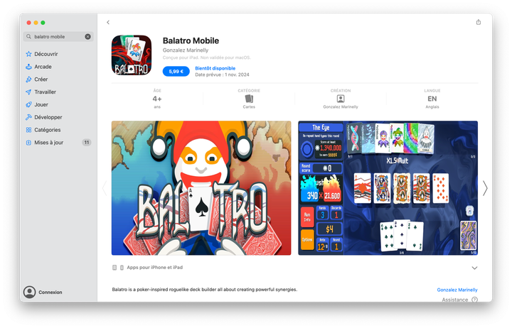 Non, Balatro n’est pas disponible sur l’App Store